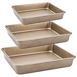 Dicunoy Set of 3 Baking Pans Set, Nonstick Cookie Sheets for Oven, Rectangle Cake Baking Sheet for Oven, Bakeware Bread Pans, Heavy Duty Carbon Steel Bake Mold, Turkey Roasting Pan, 8,10,12 inch