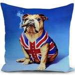 KUNQIAN Union Jack Cushion Cover British French Bulldog Gifts Dog Throw Pillow Case Ornaments Decorations English Blue UK Flag Decor Home Livingroom Couch Sofa 18"x18"(45x45cm)