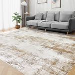 famibay 6x9 Area Rug Washable Rugs for Living Room Abstract Aesthetic Bedroom Rug Carpet with Rubber Backed Soft Low Pile Neutral Rugs for Bedroom Living Room Dining Room Office(Beige/Camel)