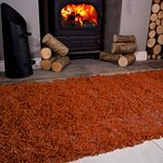 Ontario Terracotta Orange Fireside Fireplace Mantelpiece Hearth Shaggy Shag Fluffy Living Room Area Rug