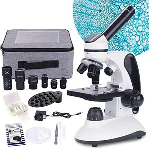 Monocular Microscope 40X-2000X Magnification for Students Adults,Dual LED Illumination Beginners Children Microscope with Kits,Phone Adapter,Carrying Case,AC Adapter,15 Slides for Lab Class Study