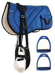 Professional Equine Horse Trail Fleece Padded Adjustable Bareback Pad w/Bags Blue 39193RB