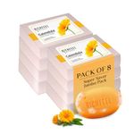 Richfeel Calendula Anti Acne Brightening Soap | Bathing Soaps | Bath Soap for Men & Women | Soaps for Bath | TFM Grade 1 Soap | For Oily Skin | Fades Dark Spots | Gentle Exfoliation - 75Gm (Pack of 8)