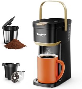 Tastyle Single Serve One Cup Coffee Maker, for K Cups and Grounds, Mini Coffee Maker with Portable Handle, 6 to 12 Oz Brew Size, for Travel, Camping, Office, RV and Dorm, Black and Gold