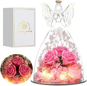 Tiaronics Mothers Day Mom Gifts for Women Preserved Flowers in Glass Angel Forever Flowers Gifts Eternal Roses Gifts for Grandma - Pink