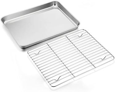 Stainless Steel Baking Sheet with Rack Set, E-far 12.4”x9.7” Cookie Sheet Broiling Pan for Oven, Rimmed Metal Tray with Wire Rack for Cooking/Baking/Cooling/Bacon, Non-toxic & Dishwasher Safe