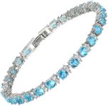 RIZILIA Eternity Tennis Bracelet & Round Cut Aquamarine Color Cubic Zirconia in 18K White Gold Plated, 7 inch