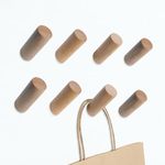 HRONRAD 8PCS Wood Wall Hooks, Natural Wooden Coat Hooks, Handmade Rustic Rack for Entryway, for Hanging Hat/Bags/Clothes/Towels/Dog Leash, Beech Wood, 8CM