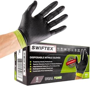 SWIFTEX Heavy Duty Nitrile Gloves, Dual Tone, Black Green, ZIG Textured, Secure Grip,Latex Free,Powder Free, 8mil, Box of 100 (X-Large)