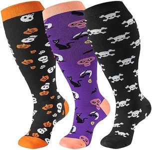 Halloween Plus Size Compression Socks Wide Calf for Women & Men 20-30 mmhg-Extra Wide Calf Knee High Support Socks for Nurse