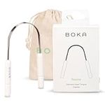 Boka Rasana Stainless Steel Tongue Cleaner and Scraper with Linen Travel Pouch, Remove Tongue Buildup and Freshen Breath (Pack of 1)