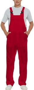 WORK IDEA Men's Bib Overalls Workwear Fashion Lightweight Jumpsuit with Pockets, Red, XXXXL