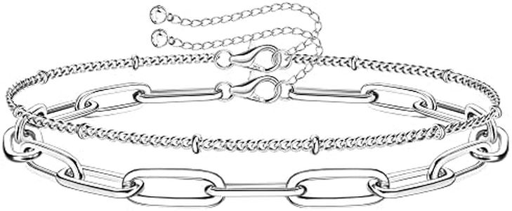 KRFY 925 Bracciali a Catena di Fermaglio in Argento 14 K Placcato Oro Bianco Solido Taglio a Diamante Catena da Donna Braccialetto Regolabile Bracciali di Perline Bracciale per Donna Ragazze