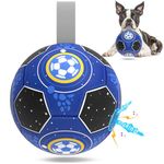 HETOO Dog Toys Soccer Ball with Jingle Bell Inside & Nylon Strap, Interactive Dog Toys, Puppy Birthday, Dog Water Toys, Durable Fetch Ball Dog Toys for Medium Breed-starry sky(6 INCH)