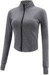 Gihuo Women's Athletic Full Zip Lightweight Workout Jacket with Thumb Holes (DarkGrey, Large)