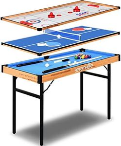 SereneLife 4 in 1 Multi Game Table, 4’x2’ Folding Portable Sports Arcade Games with Accessories, Ping Pong, Air Hockey, Pool Billiards, and Shuffleboard, for Indoor, Outdoor, All Ages