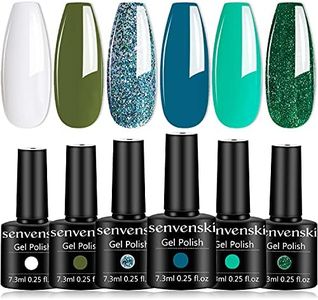 Senvenski Teal Gel Nail Polish White Army Mint Aqua Green Navy Royal Blue Glitter Olive Turquoise Emerald Shimmer Gift Soak Off UV LED Manicure Art Varnish Set Kit DIY at Home 6 Colors (CS6-007)