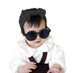 SYGA Baby Bow Jacquard Stretchable Headband With UV Protected Round Sunglasses Stylish Combo For Toddlers And Kids (Black, Black Frame, Free Size)
