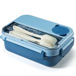 JIUFOXINO Box Lunch Box,1300ml Bento Lunch Box for Adults and Kids, Lunch Container with 4 Compartments, 4-in-1 Meal Prep Container with Fork & Spoon, Microwave Dishwasher Safe Available (Blue)