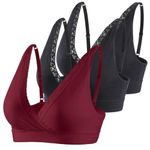 COLOMI Maternity Nursing Bra Wirefree Cotton Breastfeeding Bra for Sleep Lace Maternity Bralette (M, Black+Black+Red Wine)
