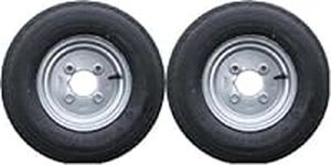 A pair of 4.80/4.00 x 8 inch trailer wheels and tyres with 6 ply tyre and 4 inch PCD (NOT SUITABLE FOR ERDE TRAILERS) Pt no. LMX1597 PLEASE DO NOT BUY UNTIL YOU HAVE CHECKED YOUR PCD