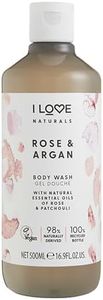 I Love Naturals Rose & Argan Body Wash, Natural Oils Of Rose & Patchouli, Formulated Using Essential Oils For Silky Smooth & Moisturised Skin, 100% Recycled Bottle & Vegan-Friendly - 500ml