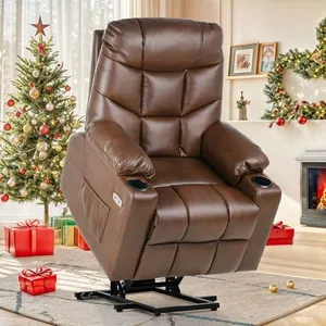 YITAHOME Electric Power Lift Recliner Chair for Elderly, Faux Leather Recliner Chair with Massage and Heat, Spacious Seat, USB Ports, Cup Holders, Side Pockets, Remote Control (Dark Brown)