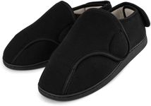 TIESTRA Mens Slippers Memory Foam Slippers Wide Fit Adjustable House Shoes for Diabetic Swollen Feet Black 11UK-45EU