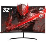 CRUA 32 inch Curved Gaming Monitor, QHD (2560X1440) 165Hz Computer Monitor, 100% sRGB, 1800R Curvature, with DisplayPort,HDMI Port, Supports AMD Freesync, Tilt Adjustment, Wall Mount-Black