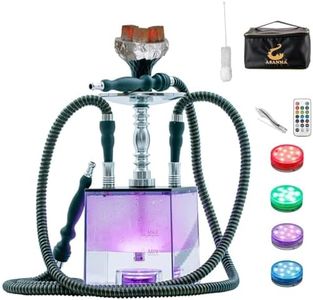 Acrylic Hookah Set 2 Hose with Travel Case, ASANMA Micro Modern Cube Hookah with Charcoal Holder Cleaning Brush Hookah Bowl 2 Leather Hose Coal Tongs Magical Remote LED Light for Better Shisha Hookah Narguile Smoking