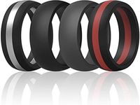 ThunderFit Mens Silicone Rings Wedding Bands - 4 Pack Classic & Middle Line (Dark Grey, Black Middle Silver, Black Middle Red, Black, 11.5-12 (21.3mm))