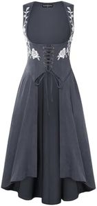 Scarlet Darkness Renaissance Hood Dress for Women Medieval Costume Underbust Pirate Dresses with Pockets Slate Gray 2XL