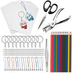 Hewolly 165 PCS Shrink Plastic Kit. Include 20 Shrinky Art Papers, 12 Colored Pencils, 130 Keychain Accessories, Hole Punch, Scissors, and Tweezers for Exciting School Projects and Crafts