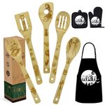 Women Birthday Gift Nightmare Halloween Kitchen Decorations Cooking Utensils Set - Wooden Cooking Spoons with Apron Oven Mitt Potholder for Mom Women