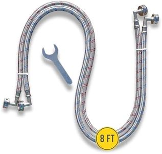 Washing Machine Hoses (8 FT) - Double 90° Elbow to Fit Tight Spaces - OCTAGON Connections for Easy & Secure Tightening - Burst Proof Water Supply Line (2 Pack) - Universal Fit to All Wash Machines