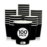 Zuvo Takeaway Coffee Cups 12 OZ - NO Lids - 100 Disposable Black Ripple Coffee Cups - Ideal for Takeaways