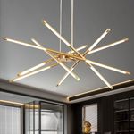 LIGJOY Gold LED Sputnik Chandeliers, Modern Light Fixtures, Dimmable 3000-6000K LED Pendant Light, 12-Lights Close to Ceiling Light for Dinning Room Kitchen Bedroom Living Room Over Table