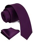 Gusleson 2.4" Men's Skinny Solid Ties Eggplant Purple Slim Classic Necktie and Pocket Square Set (UK0754-06)