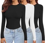 Ekouaer Womens 3 Pack Long Sleeve Tops Crew Neck Shirts Thermal Tops Set Stretch Fitted Underscrubs Layer Tee Black*2 + White L