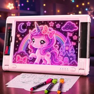 Rechargeable LED Drawing Board, 15 Inch 9-Color Light Modes Neon Art Light Up Writing Tablet Tracing Pad for Kids, Sketching Gift Toy for Teens, 5 Markers, 10 Tracing Sheets