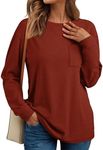 AUTOMET Womens Long Sleeve Tops Loose Fit Fall Cute Thick T Shirts Winter Cruise Outfits Trendy Clothes, Caramel, L