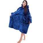 Oversized Wearable Blanket Hoodie,Extra Long & Warm Blanket Sweatshirt Gifts for Women with Sleeves and Giant Pocket,Navy Blue