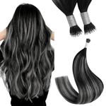 YoungSee Nano Hair Extensions Real Human Hair Black Ombre Real Hair Extensions Nano Beads Ombre Black to Silver Remy Nano Ring Hair Extensions Silver Nano Link Extensions Cold Fusion 1g/s 50g 16inch