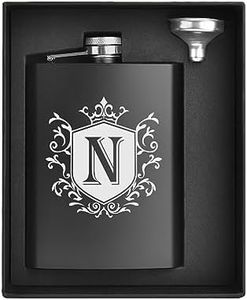 Ugiftcorner Monogrammed Gifts for Men Personalized Initial Gifts Groomsmen Gifts Christmas Birthday Gifts for Brother Dad Grandpa Stainless Steel Hip Flask for Liquor for Men 8 OZ with Funnel Letter N