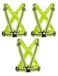 Safety High Visibility Protective Safety Reflective Vest Belt Jacket, Night Cycling Reflector Strips Cross Belt Stripes Adjustable -Green Color Pack Of 3