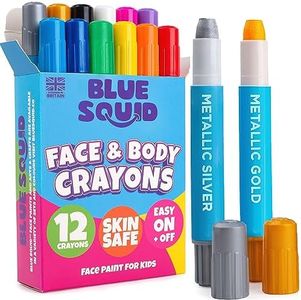 Blue Squid Face Paint Crayons - 12 Vibrant Colors Twistable & Washable Face Paint Sticks - Face Painting Kit for Kids Party, Halloween, Belly Painting Kit Pregnancy, Makeup Body Paints for Adults