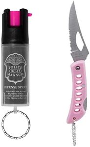 Police Magnum Mini Pepper Spray Self Defense- Small Discreet Pink OC Spray- 1 Pack 1/2oz Twist Lock Keyring (Pink Pocket Knife & Clear Sleeve)