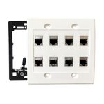 DIYTECH Cat7 Wall Plate - RJ45 Cat 7 Ethernet Wall Outlet, Female to Female Cat 7 Wall Plate, Cat 7 Ethernet Plate in Wall Outlet, for Network Outlet Setup - White (8 Port Cat 7)