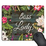 SSOIU Unique Custom Print Rectangle Mouse Pad, Vintage Hand Drawn Floral Wreath Rustic Old Wood Grain Mousepad, Boss Lady Funny Quotes Mat