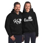 Gazelle Active Feel Good King*&*Queen Printed Black Color Cotton Fleece Hoodie for Couple Male -M & Female - S